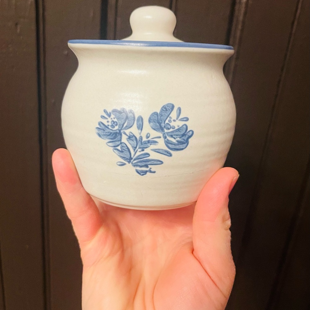 Pfaltzgraff White Ceramic Jar with Blue Floral Accent